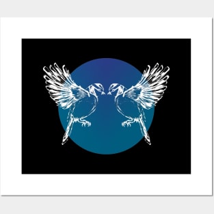 White Birds Blue Circle Posters and Art